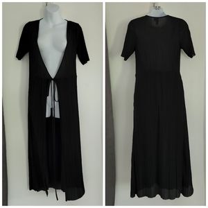 & Other Stories Los Angeles Atelier Ribbed Short Sleeve Semi-Sheer Duster Black